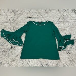 MSK Ruffled Green and White Bell Sleeve Blouse with Rhinestones Women Size XL